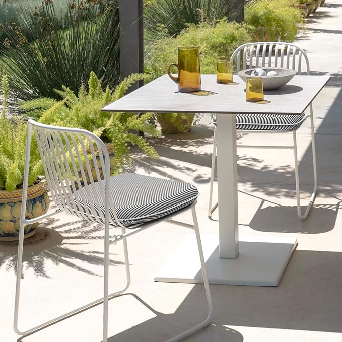 DYTXIII Set of 2 Outdoor Chair Cushions with Ties,Water Repellent Patio Chair Pads 17"x 16" for Outdoor Furniture,Round Corner Seat Cushions for Garden Yard Kitchen Stripe Gray
