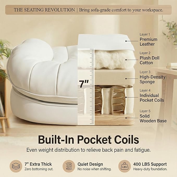 Efomao Big & Tall Executive Office Chair with Footrest - 400lbs Heavy Duty High Back PU Leather Desk Chair, Modern Ergonomic Reclining Computer Chair, White