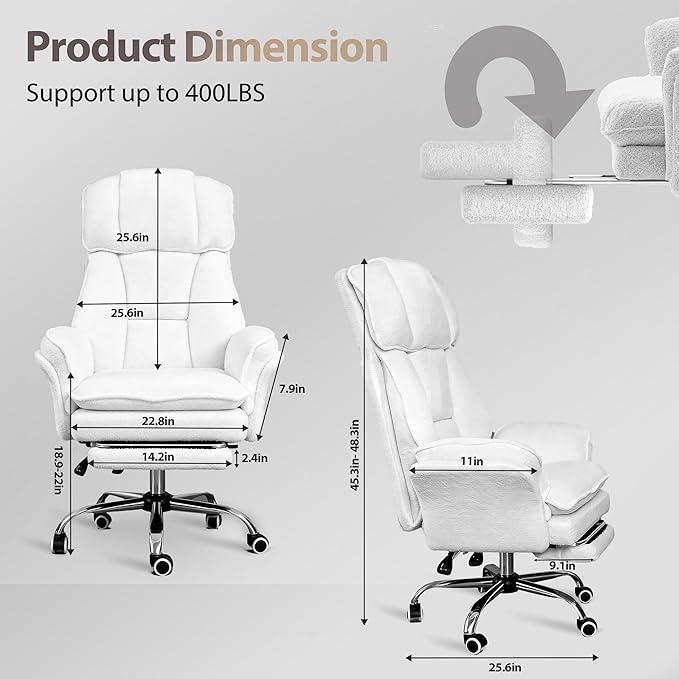 Big and Tall Office Chair, Executive Ergonomic Computer Gaming Chair with Foot Rest, Flip Armrests for Cross Legged Sitting & Pets, Crystal Velvet Wide Seat Reclining Desk Chair, Criss Cross Chair