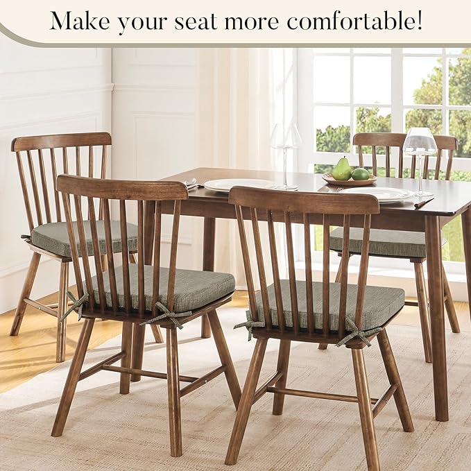 Basic Beyond Chair Cushions for Dining Chairs 4 Pack, Kitchen Chair Cushions with Ties and Non Slip Backing, 16 x 16 inches Chair Pads for Dining Chairs (Khaki)