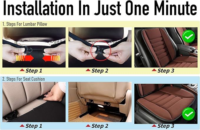 Lofty Aim Car Seat Cushion with Back Support Pillow, Comfy Lumbar Support & Seat Cushion, Memory Foam Driving Pillow for Back-Sciatica Pain Relief, Auto Pad Suitable for Car, Truck, SUV - Brown