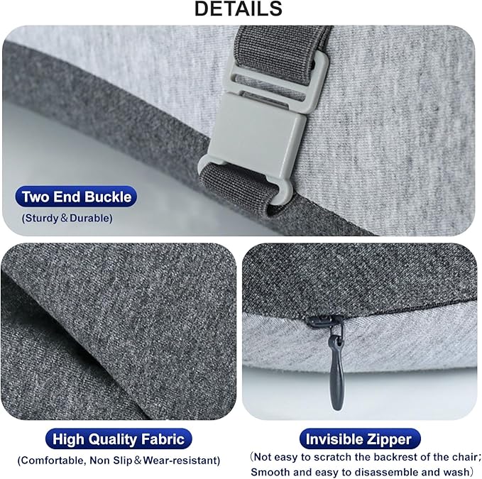 Adjustable Lumbar Support Pillow for Office Chair Improve Lower Back Pain Relief & Sitting Posture Back Support Pillow with Adjustable Slider Ergonomic Memory Foam Back Cushion for Long Sitting（1 Pcs）