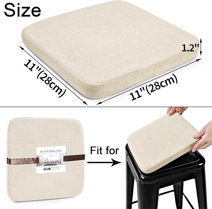BUYUE Friendly Woven Fabric Magnetic Bar Stool Cushions Set of 4, Enhanced Anti-Slip Breathable Small Chair Seat Pads for Café Bistro Stackable Metal Stools (Square, Beige, 4 Counts)