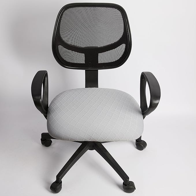 Melaluxe Stretch Jacquard Office Chair Cover, Removable Washable Desk Chair Cover Rotating Chair Seat Slipcover, Silver