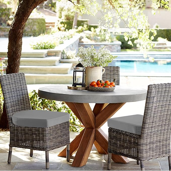 idee-home Outdoor Chair Cushions Set of 4, Thick 17" x 17" x 3" Outdoor Seat Cushion Patio Furniture Waterproof with Ties, Patio Chair Pads Dining Silver Grey