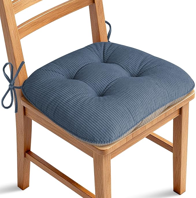 ELFJOY Dining Chair Cushions 1 Piece Thick Non Slip Kitchen Chair Pads with Ties Comfortable Indoor Kitchen Seat Cushions (18" x 18" x 3" Light Blue)