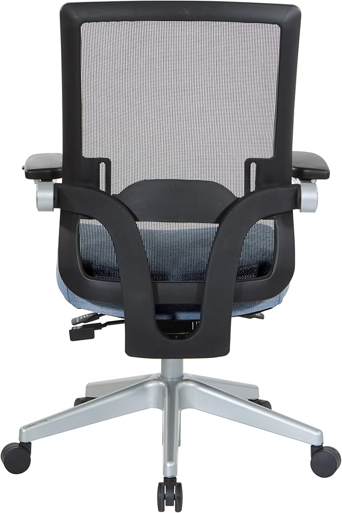 Space Seating 867 Series Adjustable Manager's Chair with Breathable Mesh Back, Lumbar Support and Padded Flip Arms, Blue Fabric Seat with Silver Nylon Base