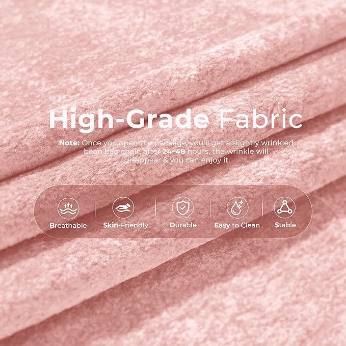 HABUTWAY Bean Bag Chair, Giant Bean Bag Chairs for Adults, Loveseat Fireside Chair, 2 Seater Lazy Bean Bag Sofa Memory Foam Couch for Living Room, Bedroom, Office (Pink)