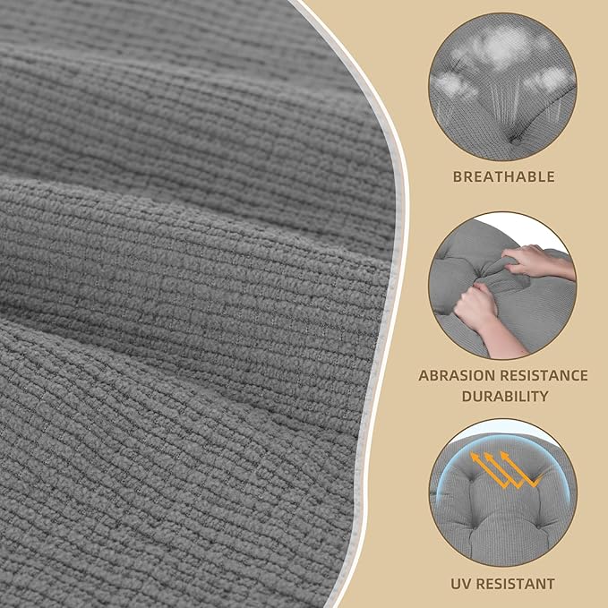 Rocking Chair Cushion - Plaid Corduroy Fabric, High-Density Sponge, Durable Comfort Non-Slip Bottom Tufted Seat Pads with Ties, Plaid Corduroy︱Grey, 44x19x4 inch
