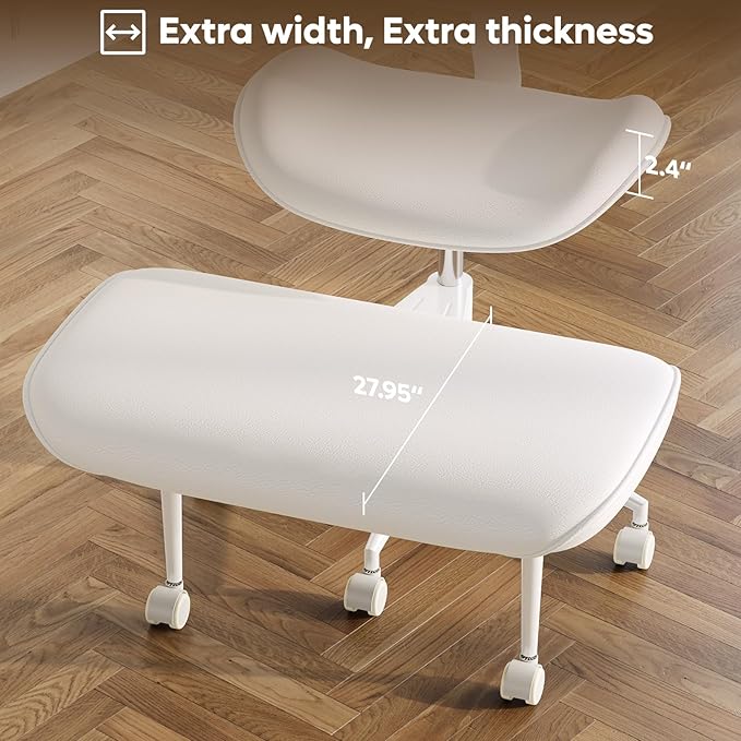 Pinmoco Cross-Legged Meditation Chair, ADHD Friendly Armless Office Chair with Footrest, PU Leather Wide Seat Desk Chair for Focus, Calm Sitting & Home Office, Off White