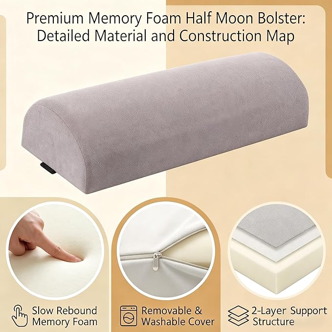 Under Knee Pillow, Half Moon Leg Pillow - Memory Foam Ergonomic Support Pillow for Side & Back Sleepers, Pain Relief & Alignment, Under Knee, Lumbar & Multi-Use Bolster Gray