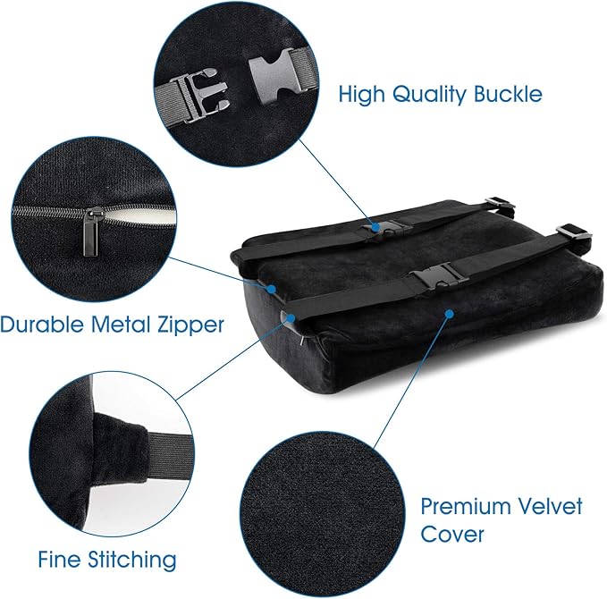 Memory Foam Lumbar Pillow and Seat Cushion Combo, Ergonomic, Orthopedic, Lower Back Support, Premium Washable Velvet Covers with Non-Slip Bottom, Ideal for Office Chairs and Car Seats (Black)