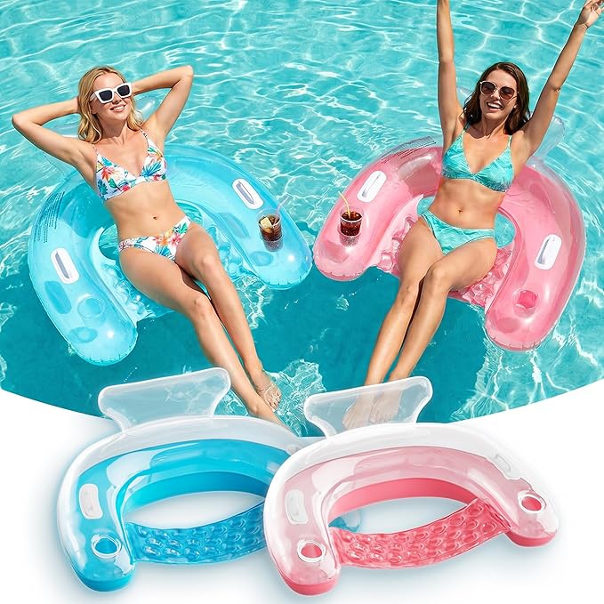 HLDIRECT Inflatable Pool Floats Adult, Floating Pool Chair with Cup Holders for Swimming Pool, Water Chair Pool Lounger with Handles & Ergonomic Headrest for Party Summer Water Fun