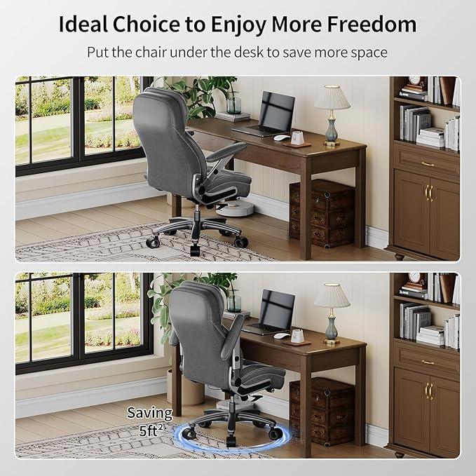 Big and Tall Office Chair, 600lbs Heavy Duty Desk Chair with 5D Arms, Adjustable Lumbar Support & Height, Tilt Function, PU Leather High Back Ergonomic Executive Computer Chair