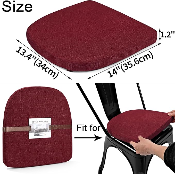 BUYUE Friendly Woven Fabric 14x14 Magnetic Cushion for Metal Chair 1 Piece, Enhanced Anti-Slip Seat Pad for Dining Kitchen Café Stackable Chair (U-Shape, Red, 1 Count)
