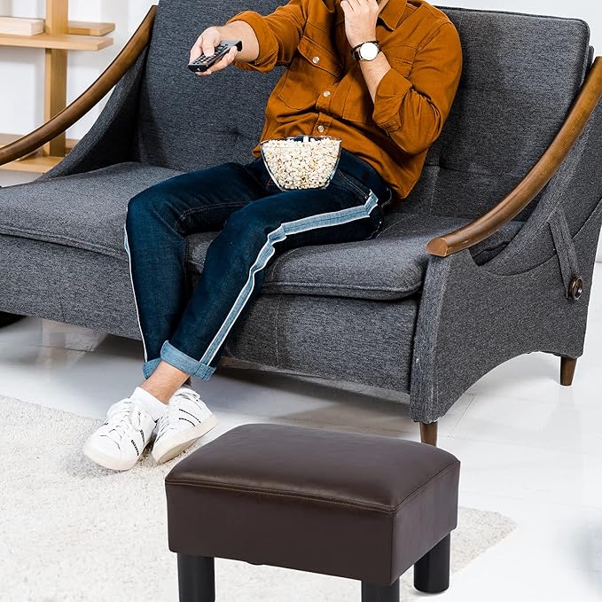 Joveco Foot Rest Ottoman Small Faux PU Leather Footstool (Rectangular Brown)