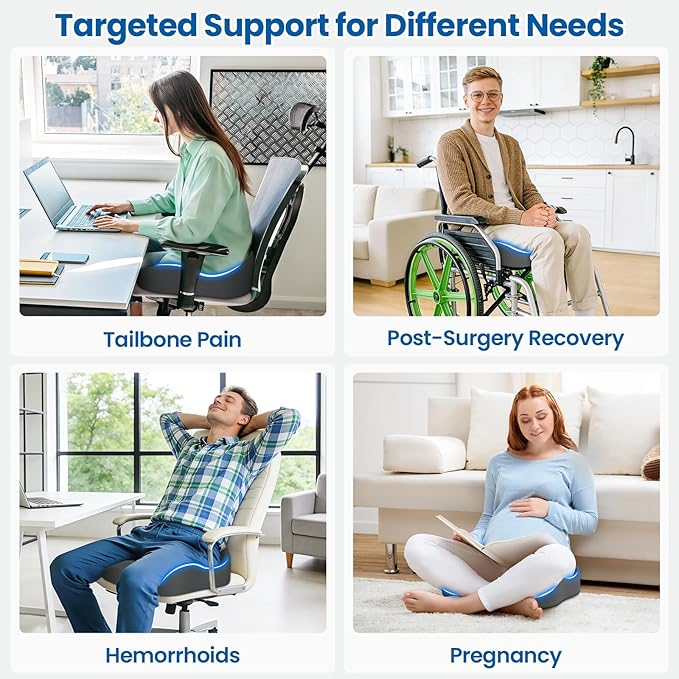 SweetSlubr Large Donut Pillow Seat Cushion for Hemorrhoid Discomfort&Tailbone Pressure, Office Chair Cushion for Long Sitting, Ergonomic Coccyx Pillow for Postpartum Pregnancy, Lifting Cushions, Grey