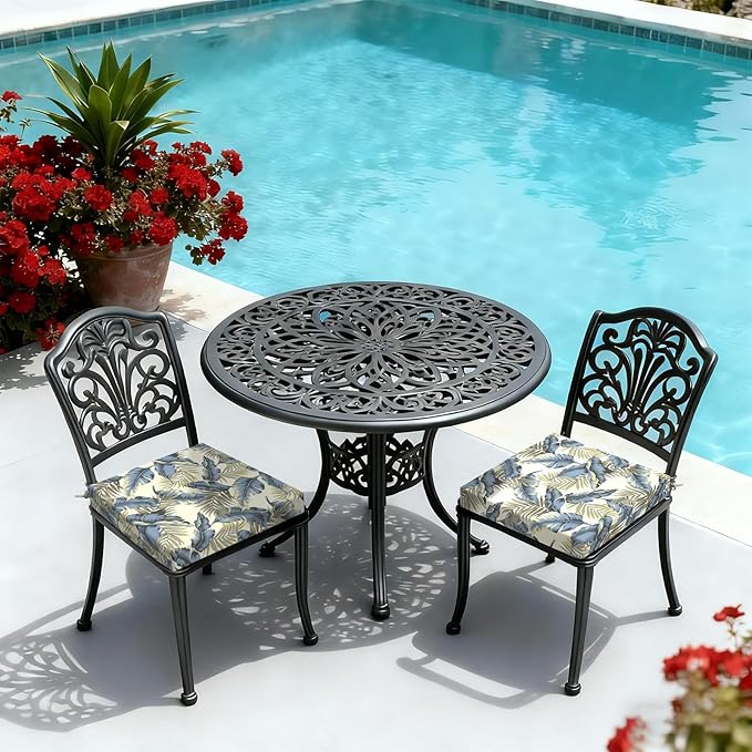 LVTXIII Outdoor Chair Cushions, Fade-Resistant Patio Furniture Cushions Outdoor Chair Pads with Ties for Dining Chairs and Garden Furniture Use, 22"x22"x3" Pack of 2, ‌Lush Palm Blue