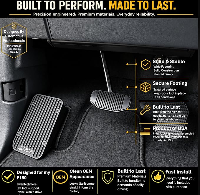 Ergonomic Adjustable Left Foot Rest Pedal - Compatible with Ford Ford F150 F250 F350 F450 F550 F650, F-Series, Expedition & RAM Trucks, Adjustable Driver Dead Pedal Comfort Accessory