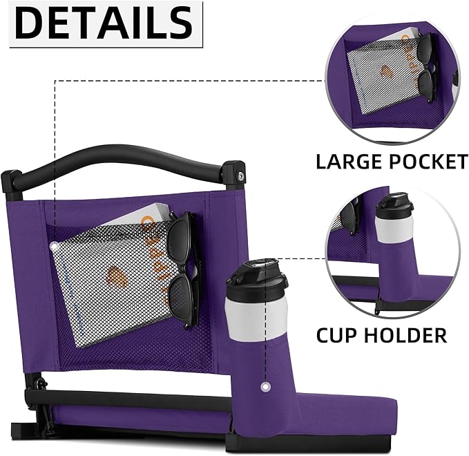 HABUTWAY Stadium Seats with Back Support and Thick Cushion Bleacher Seats with Backs and Cushion Wide, Stadium Chairs Include Shoulder Strap and Pocket, Perfect for Sports Events