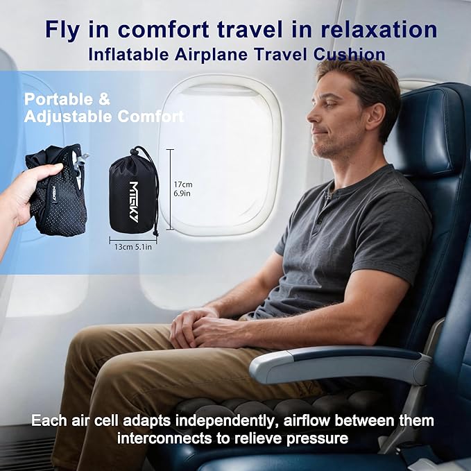 Travel seat Cushion with Built-in Pump,Airplane Seat Cushion-Inflatable Travel Cushion for Long Flights,Portable Inflatable Pad,Coccyx Tailbone Pain Relief Chair Pad (H-Shape)
