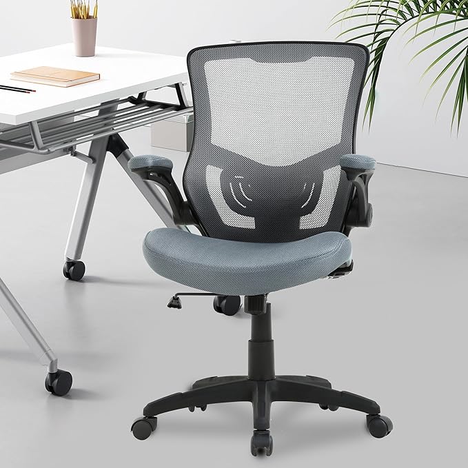 PayLessHere Office Chair Ergonomic Mesh Back Computer Chair Breathable Lumbar Supports Flip Up Armrest with Adjustable 360 Degree Desk Chair for Home Office Gaming (Grey)