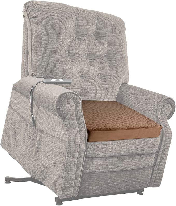Medium-Soft 20x20x3 Memory Foam Recliner Chair Seat Cushion for Long Sitting - Armchair Pad with Washable Velvety Cover with Waterproof Layer & Non-Slip Base for Seniors & Elderly - Brown