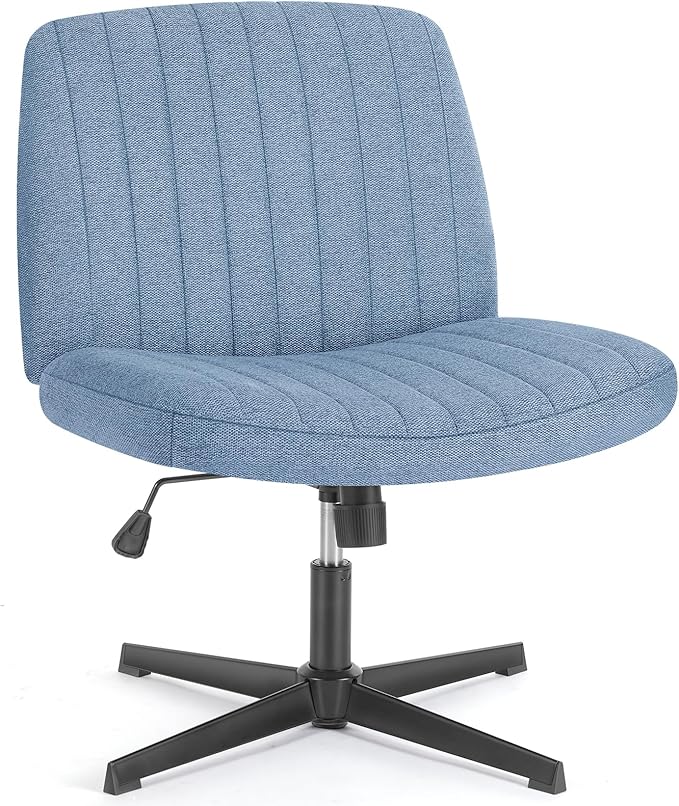 Sweetcrispy Criss Cross Chair Legged, Armless Office Swivel Desk Chairs No Wheels, Vanity Height Adjustable Wide Seat Comfy Cute Computer Task Seating for Home Bedroom,Blue