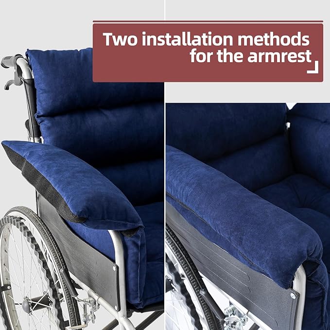 Wheelchair Cushions, Pressure Pain Relief Accessories with Armrest Covers, Supports Coccyx & Back, Non-Slip, Fits Wheelchair with 16'' Length Armrest (Navy)