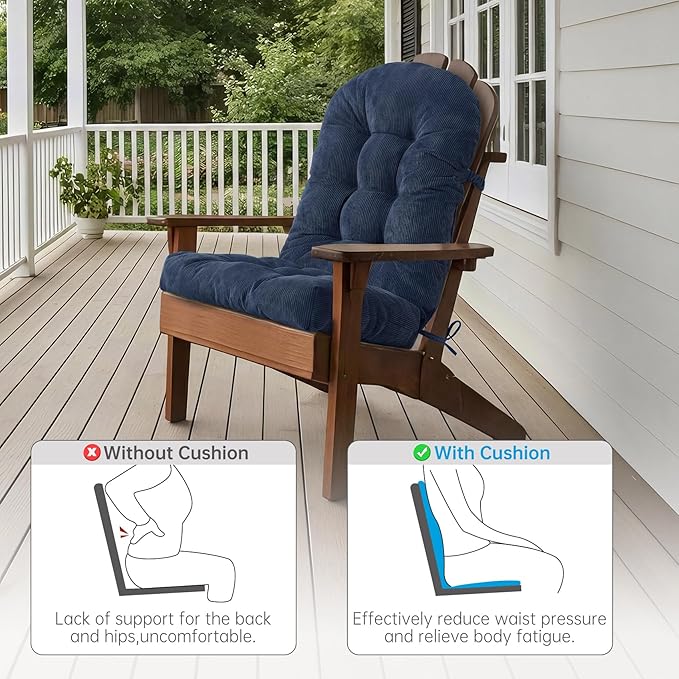 Rocking Chair Cushions Set - Non-Slip Adirondack Chair Cushions with Ties Indoor/Outdoor Rocking Chair Pad for Living Room, Bedroom, Balcony, Office