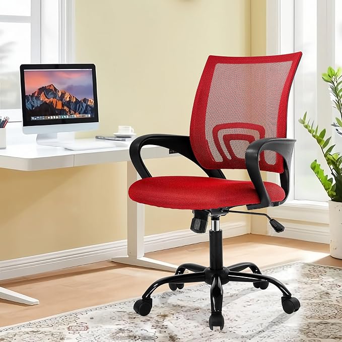 Computer Desk Chair,Work Chairs for Home Office,Ergonomic Office Chair with Lumbar Support,Mesh Office Chair with Arm and Wide Comfortable Seat,Adjustable Rolling Office Chair,Red