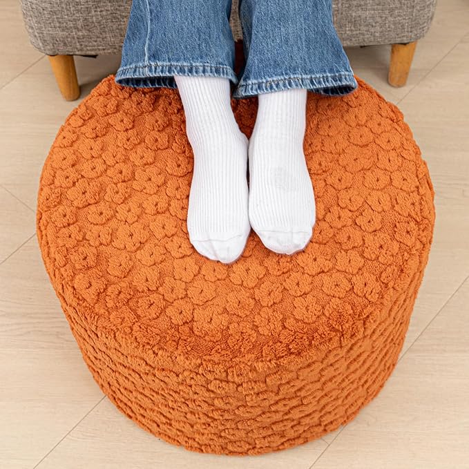 Asuprui Pouf Ottoman Foot Rest – Plush Round All-in-one Foam Stool for Cozy Lounging, Floor Pouf & Chic Decor (Rust Orange)