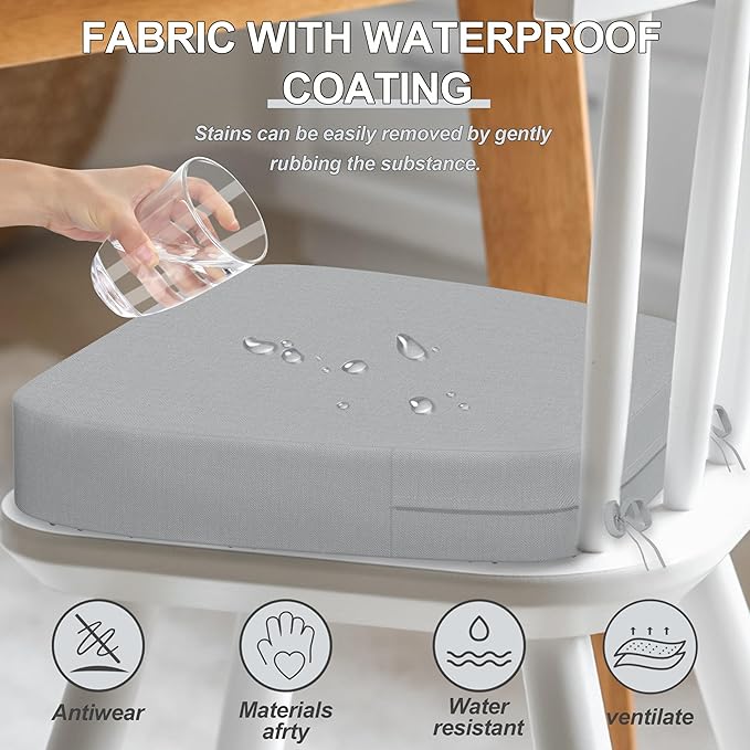17'' x 16'' x 2.5"Thick Chair Cushions for Dining Chairs, 4 Pack WaterProof Easy Clean Kitchen Chair Pads with Ties and Non-Slip Backing - 30D High Elastic Foam Soft Kitchen Chair Cushions