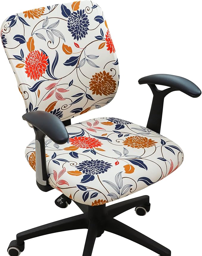 FORCHEER Floral Split Office Chair Covers Two Pieces Stretch Separated Desk Chair Slipcover Washable -Spring Floral