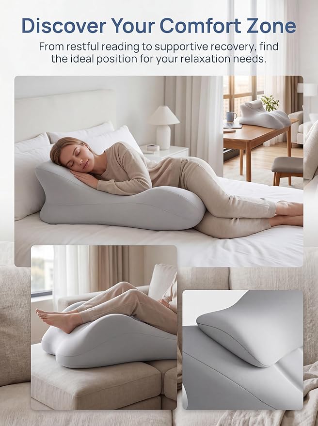 27°Ergonomic Contour Pillow-Memory Foam Back Support for Reading,Bed Rest&Post Surgery Recovery,Lumbar & Neck Pain Relief Cushion (Upgrade to Plus Size Gray 23.62 x 17.32 x 11.02 inches)