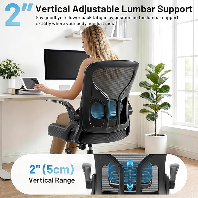 Office Chair Ergonomic Desk Chair with Adjustable Lumbar Support, High Back Breathable Mesh Chair with 120° Tilt Function & Flip-Up Armrests, Swivel Comfy Task Computer Chair for Work, Study