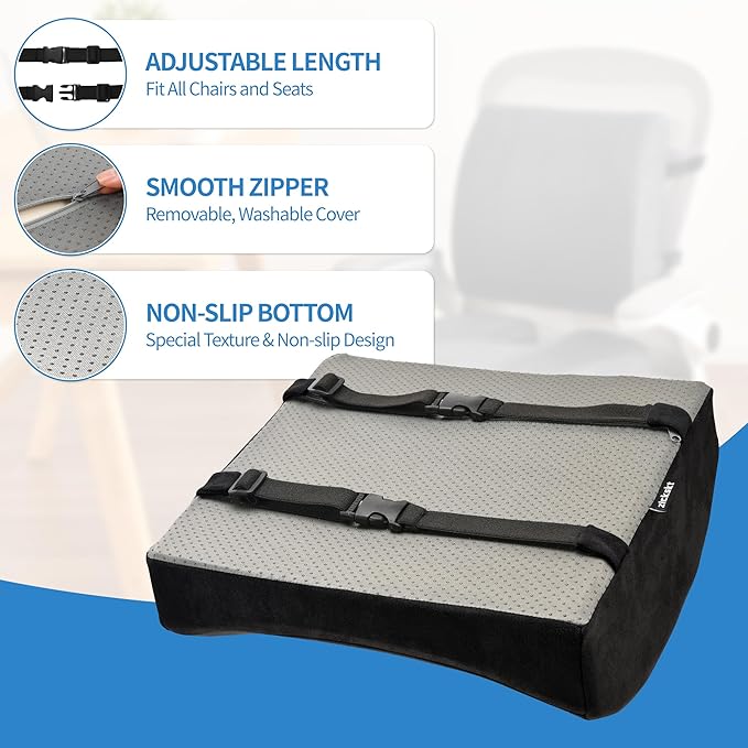 Lumbar Support Pillow for Office Chair - Memory Foam Back Cushion for Chair, Car, Couch - Lumbar Pillow Promotes Better Posture, Back Pain Relief with Adjustable Strap & Non-Slip