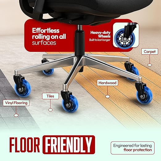 Wheels Xela Blue Office Chair Wheels, Set of 5, 3 Inch Heavy-Duty Replacement Rubber Wheels for Desk & Gaming Chair are Easy to Install & Suitable for All Floor Types