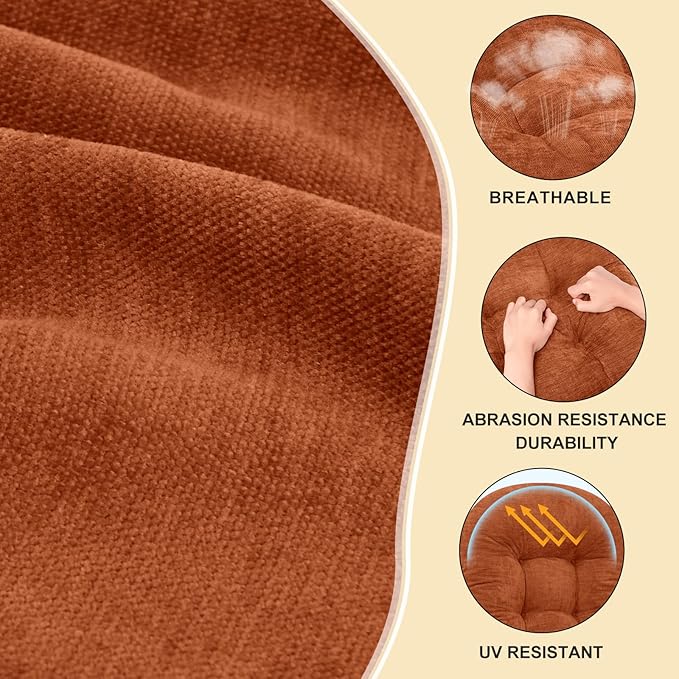 Rocking Chair Cushion - Chenille Fabric, High-Density Sponge, Durable Comfort Non-Slip Bottom Tufted Seat Pads with Ties, Chenille︱Amberglow, 44x19x4 inch