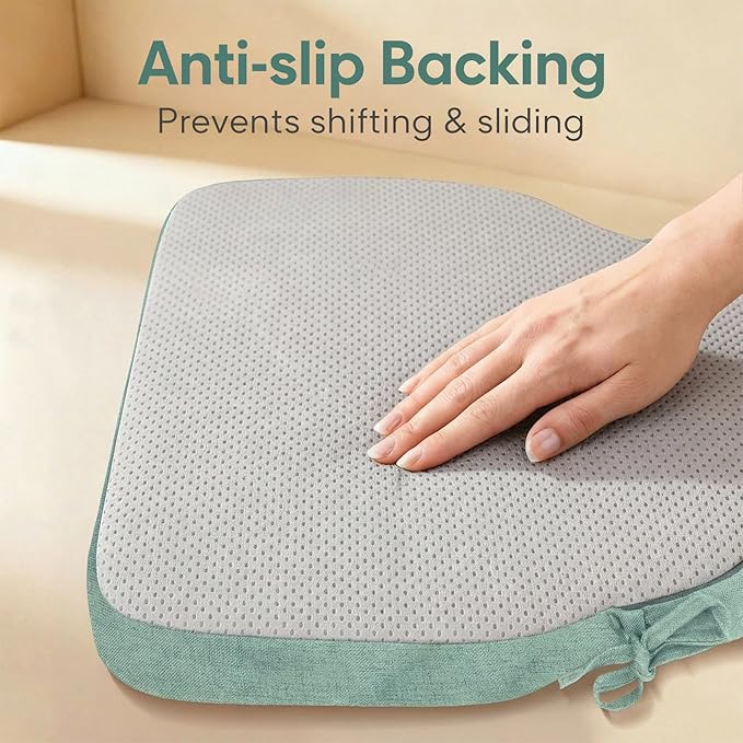 Light Green Winsor Chair Cushions with Ties, Dining Kitchen Chair Seat Pads Non Slip Removable Washable Cover 17"x16" Set of 4