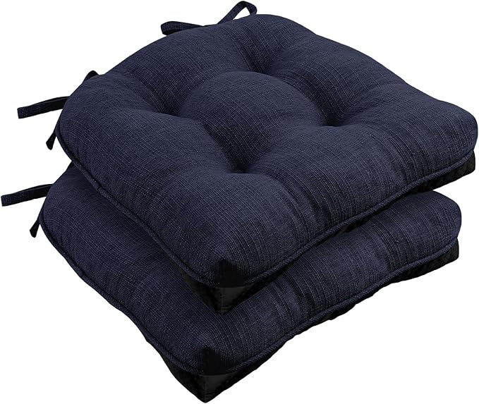 Wellsin Chair Cushions for Dining Chairs, Non-Slip Kitchen Chair Pads with Ties, Tufted Shredded Foam Kitchen Chair Cushions Set of 2, 15.5" X 15.5", Navy