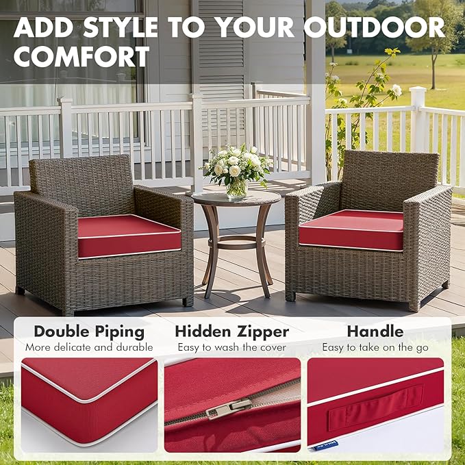 MIULEE Red 18.5 x 16 x 3 Outdoor Chair Cushions Waterproof Patio Chair Cushions with Adjustable Straps Set of 2 for Patio Furniture 3-Year Color Fastness Garden Sofa Couch