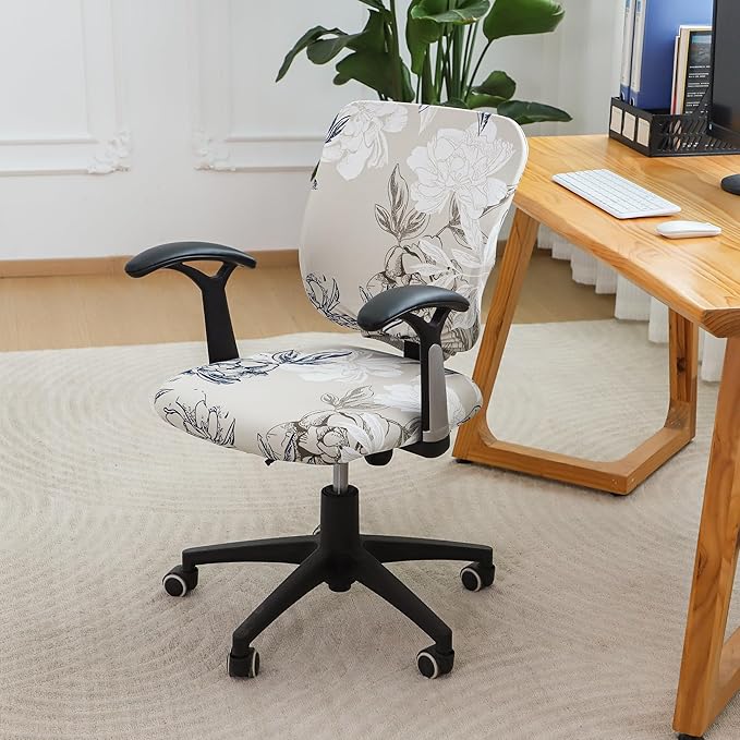 FORCHEER Stretch Split Office Chair Covers Two Pieces Floral Separated Desk Chair Slipcover Washable -Summer Floral