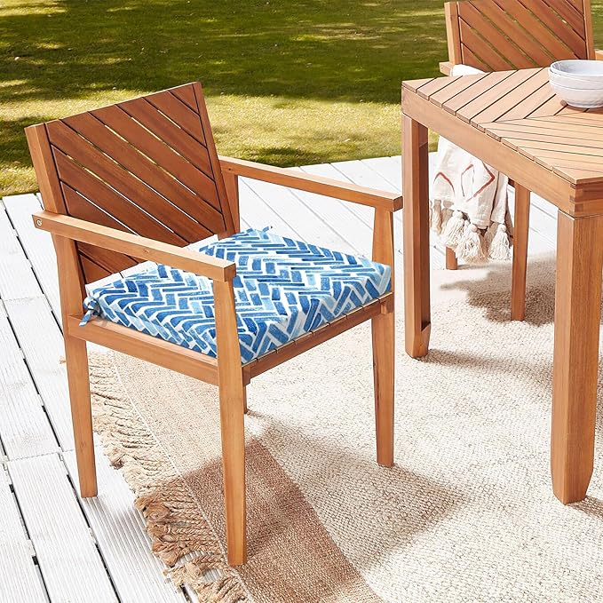 LVTXIII Outdoor Chair Cushions, Fade-Resistant Patio Furniture Cushions Outdoor Square Corner Chair Pads with Ties for Dining Chairs and Garden Furniture Decoration, 18.5"x16"x2" Set of 4, Blue Bricks