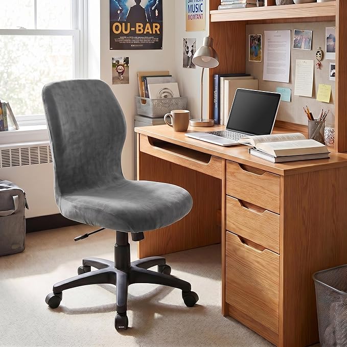 Deisy Dee Velvet Stretch Armless Office Chair Covers - Colorful Stretch Slipcover for Desk Chairs (Dark Grey)