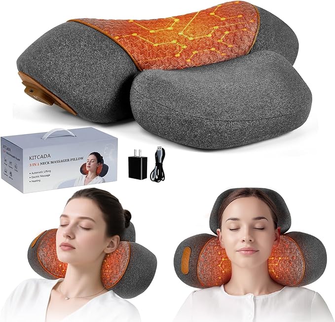 Mothers Day Gifts for Mom Upgraded Neck Massager Pillow, 3-in-1 Neck Massager, Traction Massage with Heat, Neck Pillow for Shoulder Pain, Deep Tissue Pain Relief,Rechargeable TheraPillow