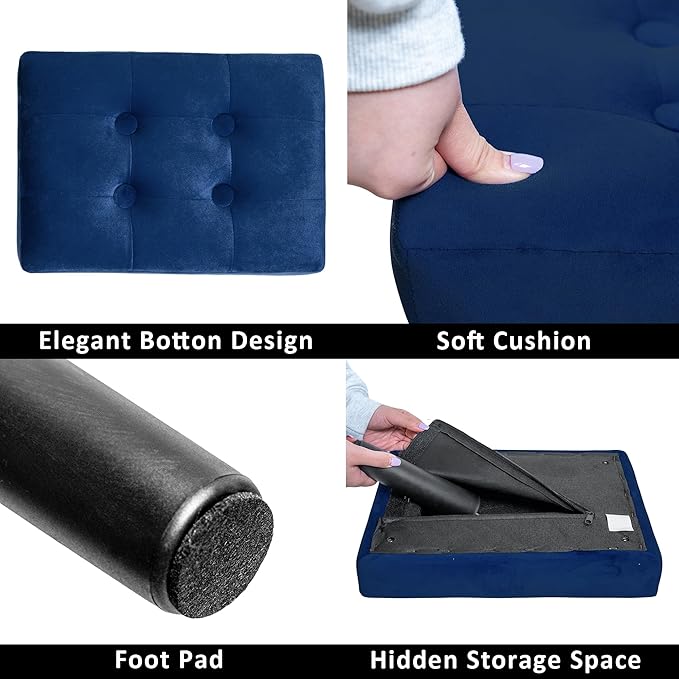 CAROLMADE Ottoman Foot Rest, Velvet Small Ottoman Foot Stool with Legs Modern Footstool Ottomans for Living Room Entryway Office, (Velvet-Blue)