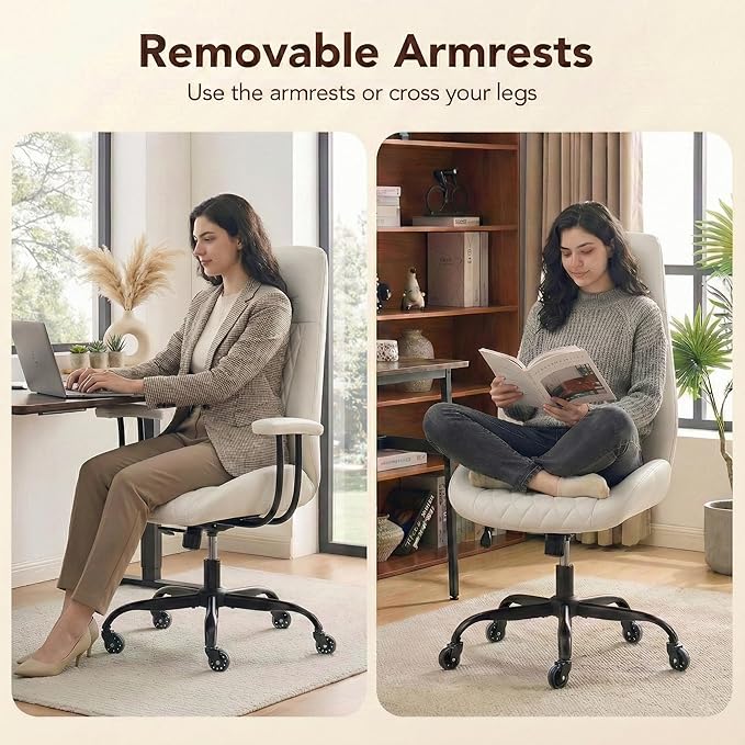 E-Motie Office Chair with Rubber Wheels, Ergonomic Computer Chair 500 lbs, Leather Desk Chair with Lumbar Support, Executive Chair Adjustable Height & Recline, White