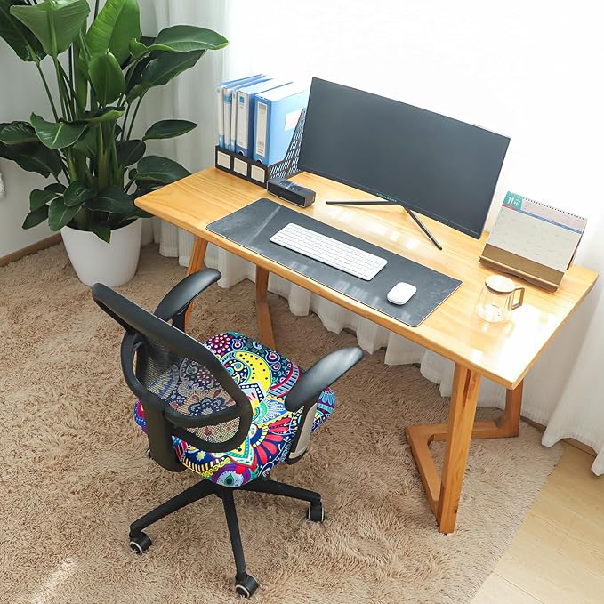 FORCHEER Office Chair Seat Cover 19x19 inch Printed Stretchable Small Fitted Computer Desk Chair Seat Cushion Slipcover-Boho