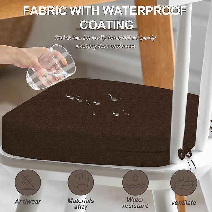 17'' x 16'' x 2.5"Thick Chair Cushions for Dining Chairs, 6 Pack WaterProof Easy Clean Kitchen Chair Pads with Ties and Non-Slip Backing - 30D High Elastic Foam Soft Kitchen Chair Cushions